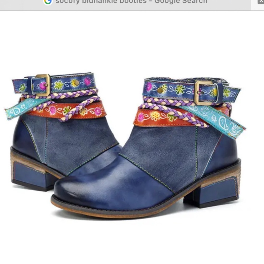 Socofy Blue Ankle Bootie Boots